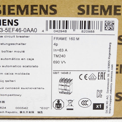 Siemens 3VA1163-5EF46-0AA0 Kompaktleistungsschalter / Neu OVP