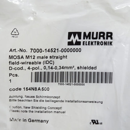 Murr Elektronik 7000-14521-000000 Schneidklemmanschluss / Neu OVP