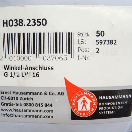 Hausammann H038.2350 Winkel-Anschluss G1/2 LW16 / Inhalt:50Stück / Neu OVP