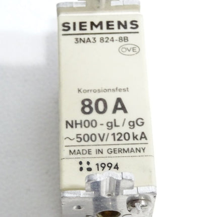 Siemens Sicherung 3NA3824-8B 80A NH00 gL/gG 500VAC 120kA