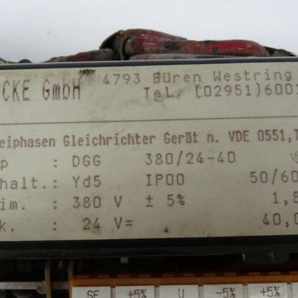 Jacke GmbH DGG 380/24-40 Dreiphasen Gleichrichter Gerät