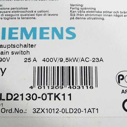 Siemens Hauptschalter 3LD2130-0TK11 / Neu OVP