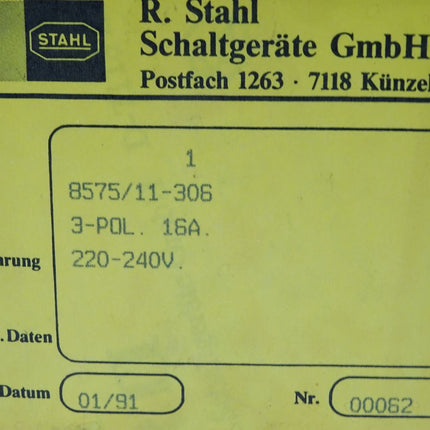 Stahl Schaltgeräte Schaltersteckdose 8575/11 / Neu OVP