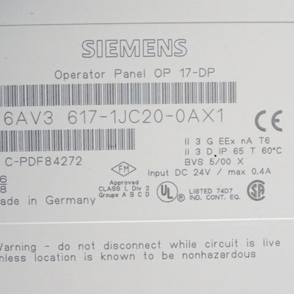 Siemens Backcover Rückschale Panel OP17-DP 6AV3617-1JC20-0AX1 6AV3 617-1JC20-0AX1