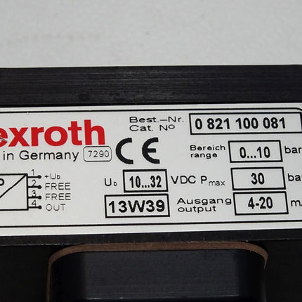 Rexroth Drucktransmitter 0821100081 PE1-SA-G014-000-100-M012 0...10bar Pmax 30 bar 10...32VDC 4-20mA / Unbenutzt