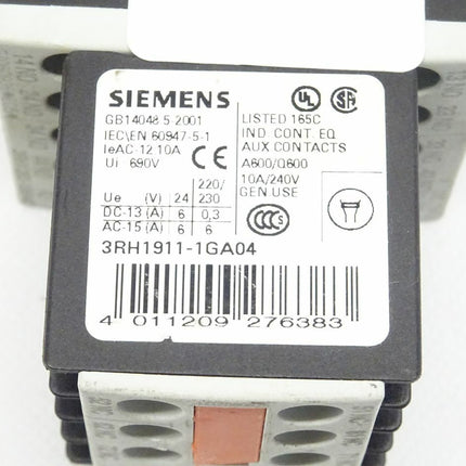 Siemens 3RH1262-1BB40 + 3RH1911-1GA04 Hilfsschalter 3RH 1262-1BB40