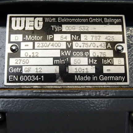 WEG 0DG532 ODG532 D-Motor Drehstrom-Getriebemotor GF12 2750min-1 i 10:1 0.12kW / Neu