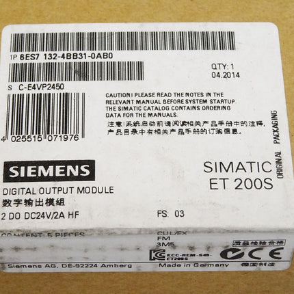 Siemens ET200S 6ES7132-4BB31-0AB0 6ES7 132-4BB31-0AB0 / Inhalt:5 Stück / Neu OVP versiegelt