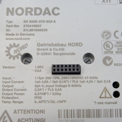 Nordac Getriebebau NORD SK500E-370-323-A 275410037 Frequenzumrichter 	0,37 kW