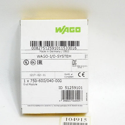 Wago End Module 750-600/040-000 Neu OVP versiegelt