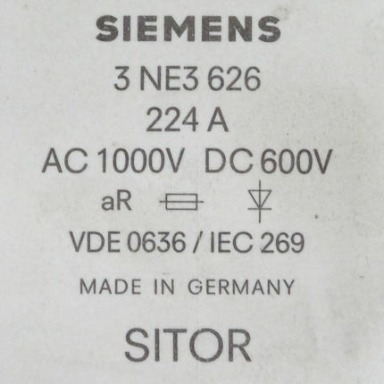 Siemens SITOR 3NE3626 224A AC 1000V DC 600 V 3 NE3 626  Sicherungseinsatz