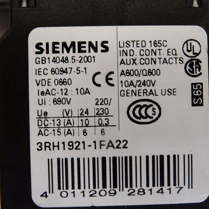 Siemens 3RT1025-1AP00 + 3RH1921-1FA22