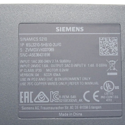 Siemens Sinamics S210 6SL3210-5HB10-2UF0