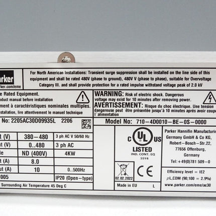 Parker AC30 series Variable Speed Drive 4kW 710-4D0010-BE-0S-0000 30P-0S-STK 30P-2S-0000 Control Module / Unbenutzt