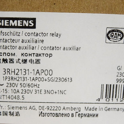 Siemens Hilfsschütz 3RH2131-1AP00 / Neu OVP