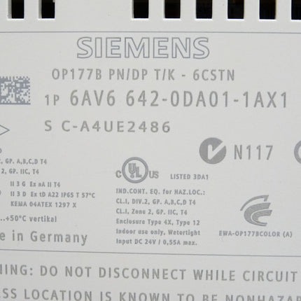 Siemens OP177B PN/DP T/K  -6CSTN Panel 6AV6642-0DA01-1AX1 6AV6 642-0DA01-1AX1