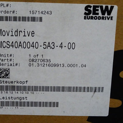 SEW Eurodrive Umrichter Movidrive 4kW MCS40A0040-5A3-4-00 08270635 MCS40A-00 08237514 / Neu OVP