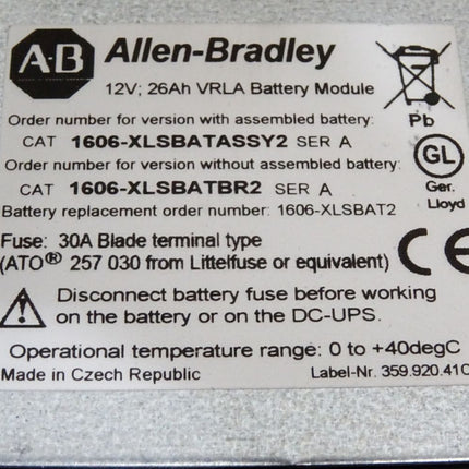 Allen-Bradley 1606-XLSBATASSY2 Batterie Modul Yuasa SWL750 / Neu OVP