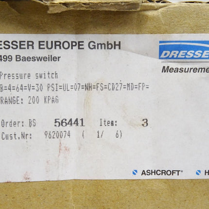 Dresser Ashcroft Pressure Switch B-4-64-V-UL-07 / Neu OVP