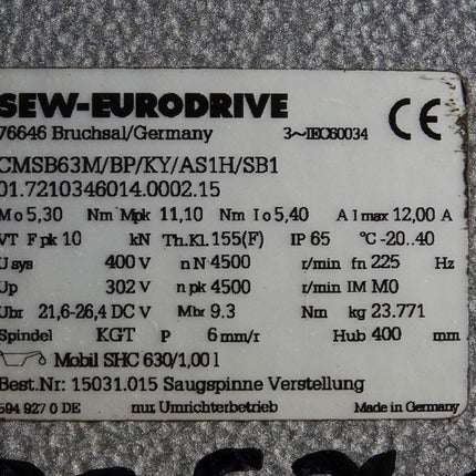 SEW Eurodrive Elektrozylinder CMSB63M/BP/KY/AS1H/SB1 01.7210346014.0002.15 / Neu mit Lagerspuren