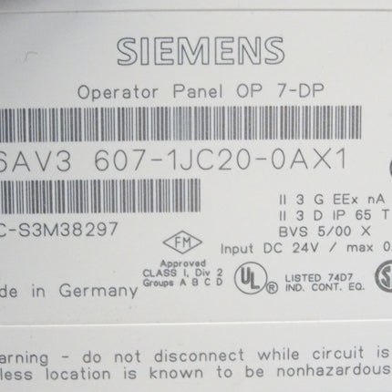 Siemens Backcover Rückschale Panel OP7-DP 6AV3607-1JC20-0AX1 6AV3 607-1JC20-0AX1