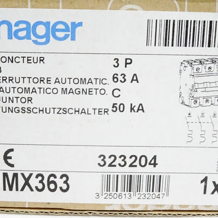 Hager Leitungsschutzschalter 3P 63A C 50kA HMX363 323204 / Neu OVP