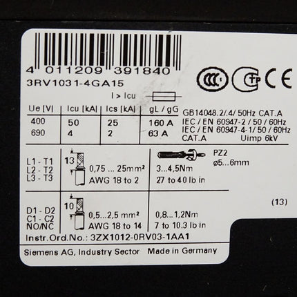 Siemens Sirius 3RV1031-4GA15 Leistungsschalter