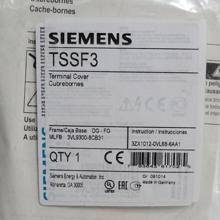 Siemens TSSF3 Terminal cover for 3VL9300-8CB31 / Neu OVP