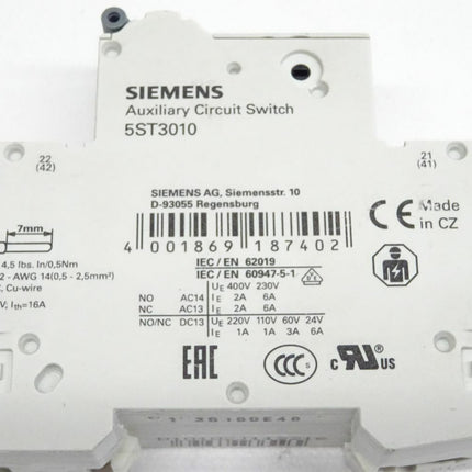 Siemens 5SY4110-8 MCB D10 + 5ST3010