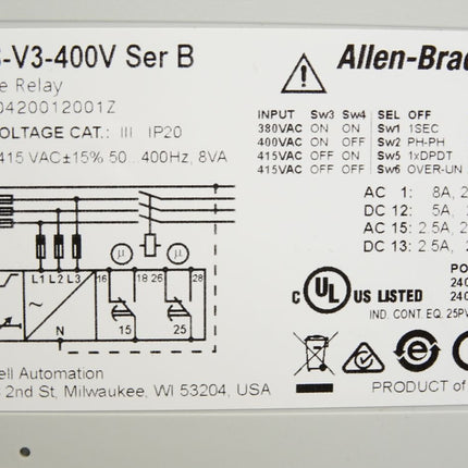 Allen-Bradley 813S-V3-400V Ser.B Voltage Relay / Neu