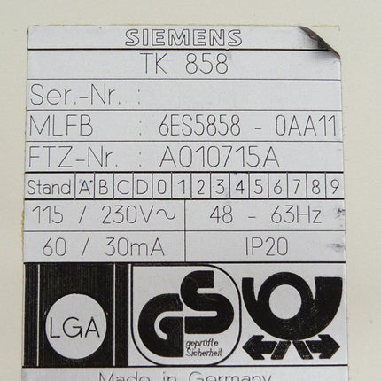 Siemens TK 858 / 6ES5858-0AA11