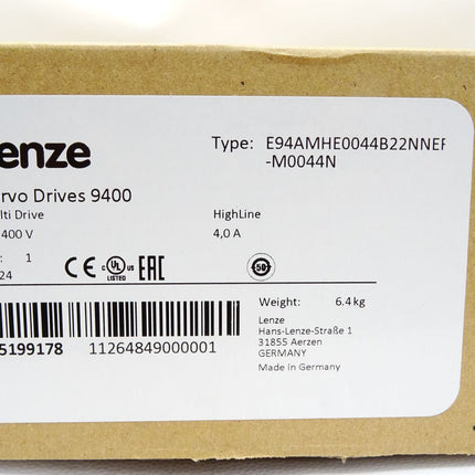 Lenze Servo Drives 9400 15199178 E94AMHE0044 E94AMHE0044B22NNER-M0044N E94AYAB E94AYM22 E94AYCER E94AZPM0044N 1.5kW Neu OVP versiegelt