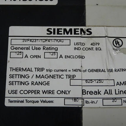 Siemens 3VF4231-1DF41-7KA0 Leistungsschalter 3VF4 231-1DF41-7KA0