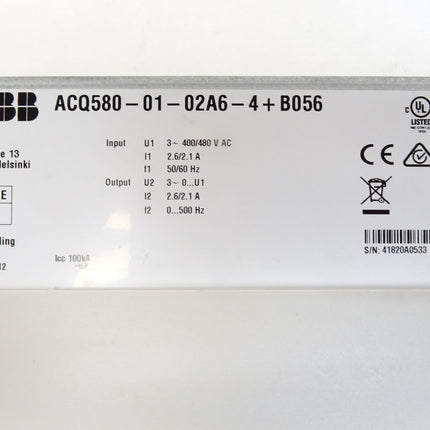 ABB Frequenzumrichter 2.6/2.1A 1kW 400/480V AC 50/60Hz 0...500Hz ACQ580-01-02A6-4 + B056 / Neu