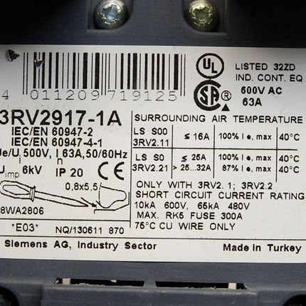 Siemens 3RV2917-1A 3-Phasen-Sammelschiene