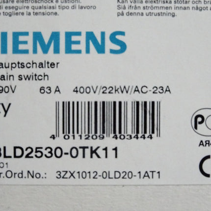 Siemens Hauptschalter 3LD2530-0TK11 / Neu OVP