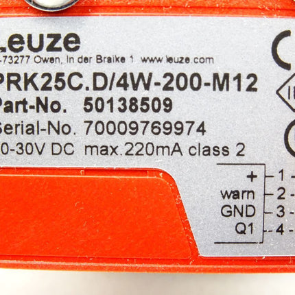 Leuze 50138510 Set 50138509 PRK25C.D/4W-200-M12 Reflex-Lichtschranke + 50117256 BTU200M-D10 Montagesystem   / Neu OVP