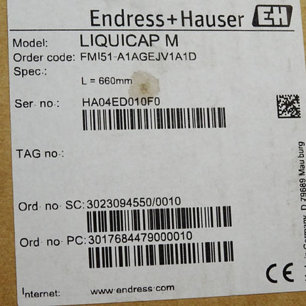 Endress+Hauser LIQUICAP M FMI51-A1AGEJV1A1D 660mm Kapazitive Füllstandsmessung / Neu OVP