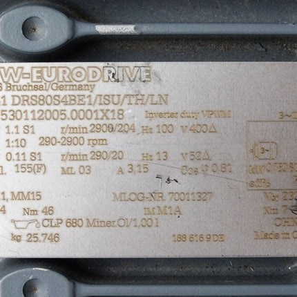 SEW Eurodrive HS41 DRS80S4BE1/ISU/TH/LN HS41DRS80S4BE1/ISU/TH/LN 1.1kW  2900/204r/min i14.24 Unbenutzt