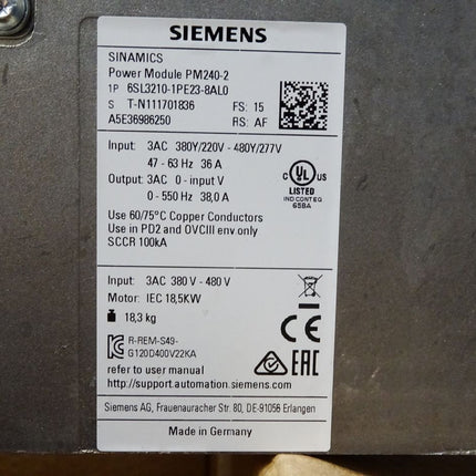 Siemens Sinamics Power Module PM240-2 / 6SL3210-1PE23-8AL0 18.5kW / Neu