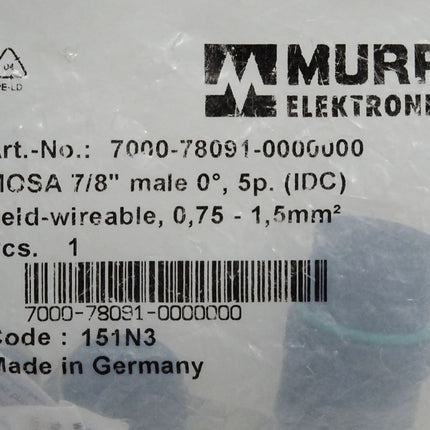 Murr Elektronik 7000-78091-0000000 Stecker gerade 5-polig Stift / Neu OVP