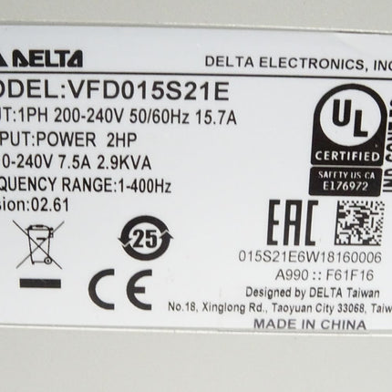 Delta S1 VFD015S21E Frequenzumrichter 1.5kW / Neuwertig