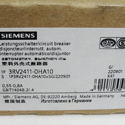 Siemens Leistungsschalter 3RV2411-0HA10 / Neu OVP