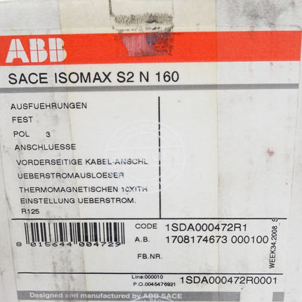 ABB Sace Isomax S2N160 1SDA000472R1 / Neu OVP