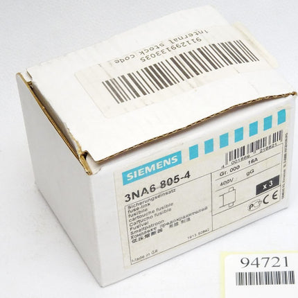 Siemens Sicherungseinsatz 3NA6805-04 16A / Inhalt : 3 Stück / Neu OVP