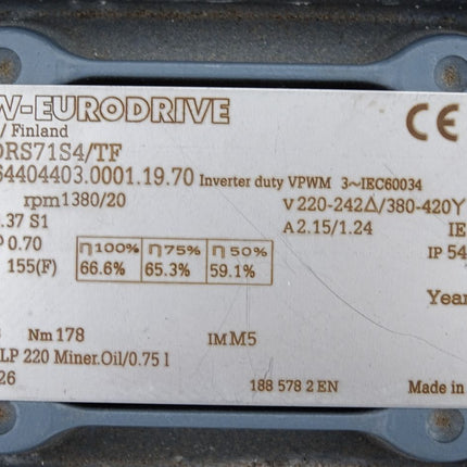 SEW Eurodrive Getriebemotor R37DRS71S4/TF 1380/20rpm 0.37kW i69.33 Unbenutzt