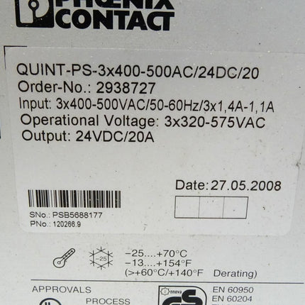 Phoenix Contact 2938727 / QUNIT-PS-3x400-500AC/24DC/20