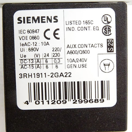 Siemens Hilfsschütz 3RH1140-2BB40 + 3RH1911-2GA22