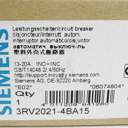 Siemens 3RV2021-4BA15 Leistungsschalter / Neu OVP