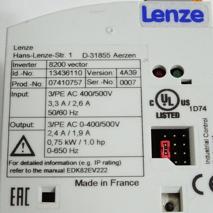 Lenze 8200 vector 13436110 E82EV751_4C E82EV751K4C 0.75kW